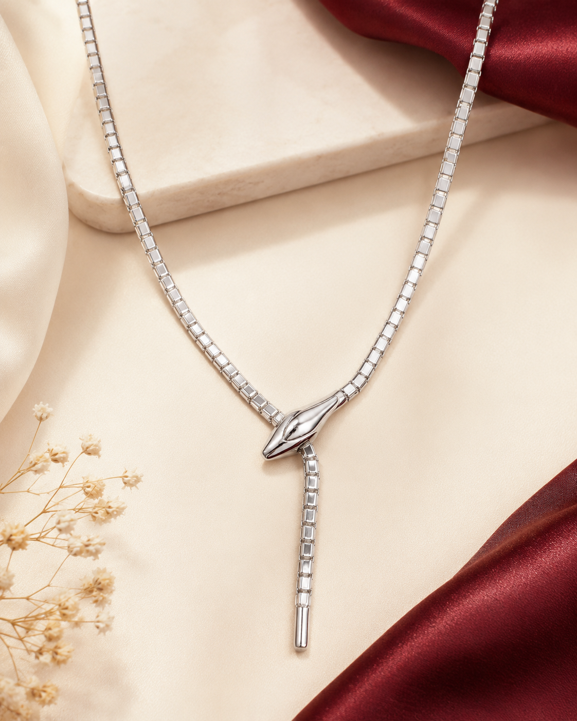 Kalung Adjustable Ular Silver