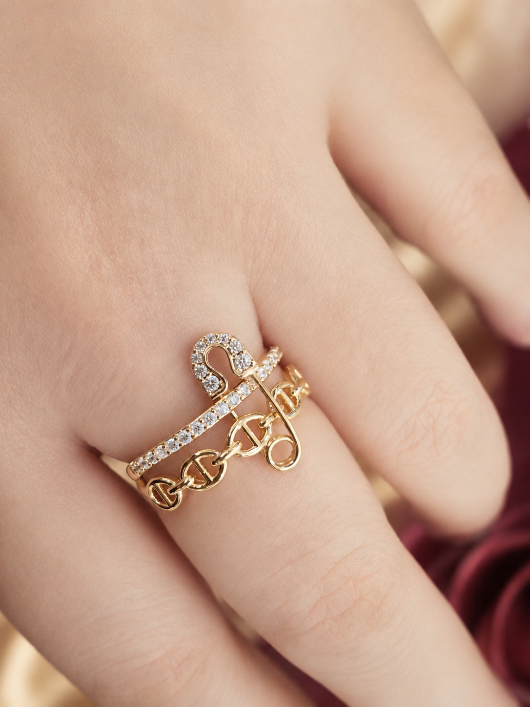 Cincin Peniti Ring Rantai Gold