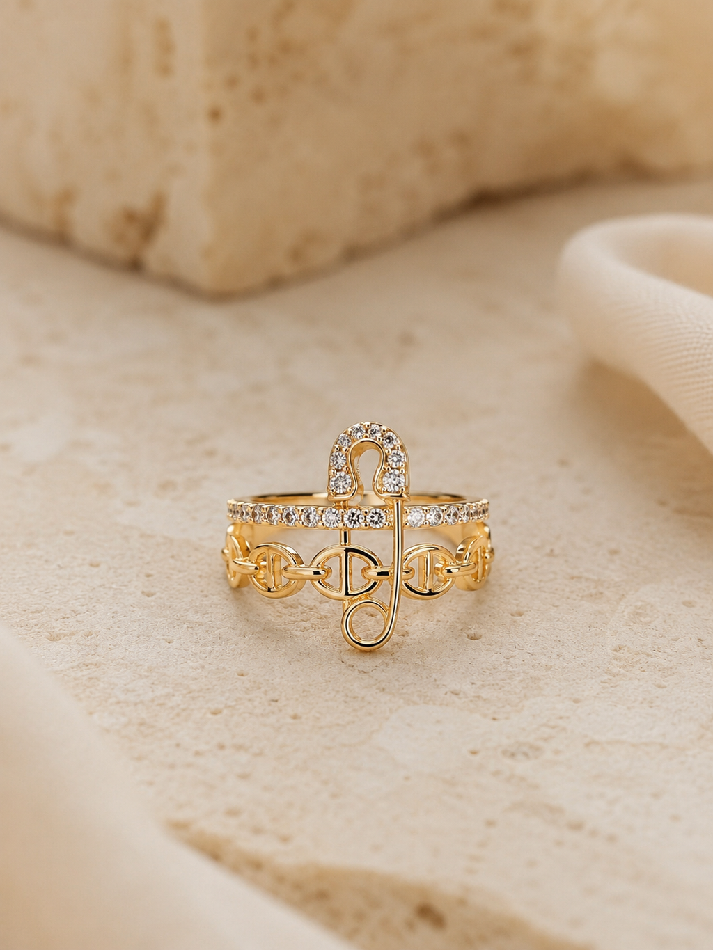 Cincin Peniti Ring Rantai Gold