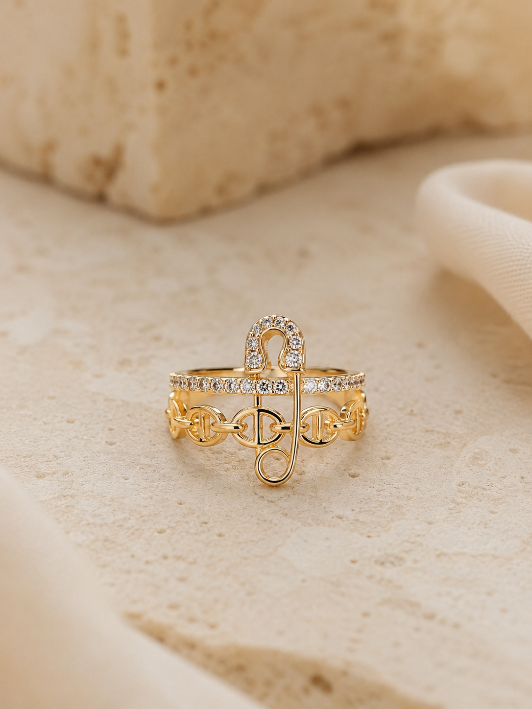 Cincin Peniti Ring Rantai Gold