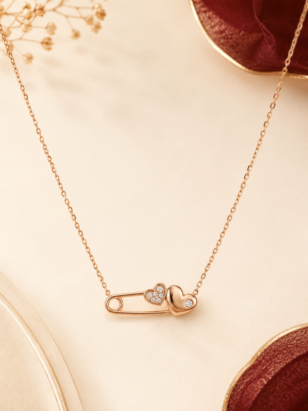 Kalung Serut Peniti Gold Heart